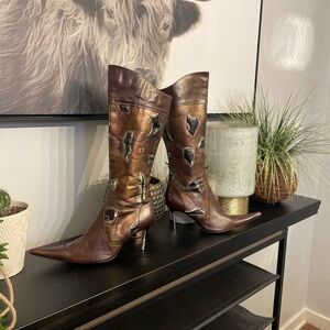 Bronx Vintage Distressed Brown Heeled Boots all leather!